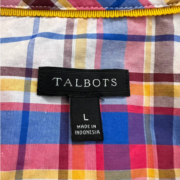 Talbots Women's Button-up Tunic Shirt Size Large in Blue Pink Multicolor Plaid - Picture 4 of 5